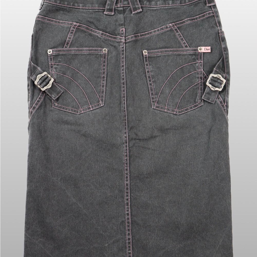 RARE FW04 Christian Dior Denim Pink Stitch Midi Skirt